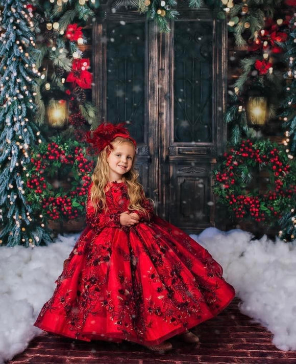 LuXee Couture Gown Rental~ Roses Are Red Long Sleeve Size 5 / 6 Day Rental LuXee Couture Gown Rental~ Roses Are Red Long Sleeve Size 5 / 6 Day Rental