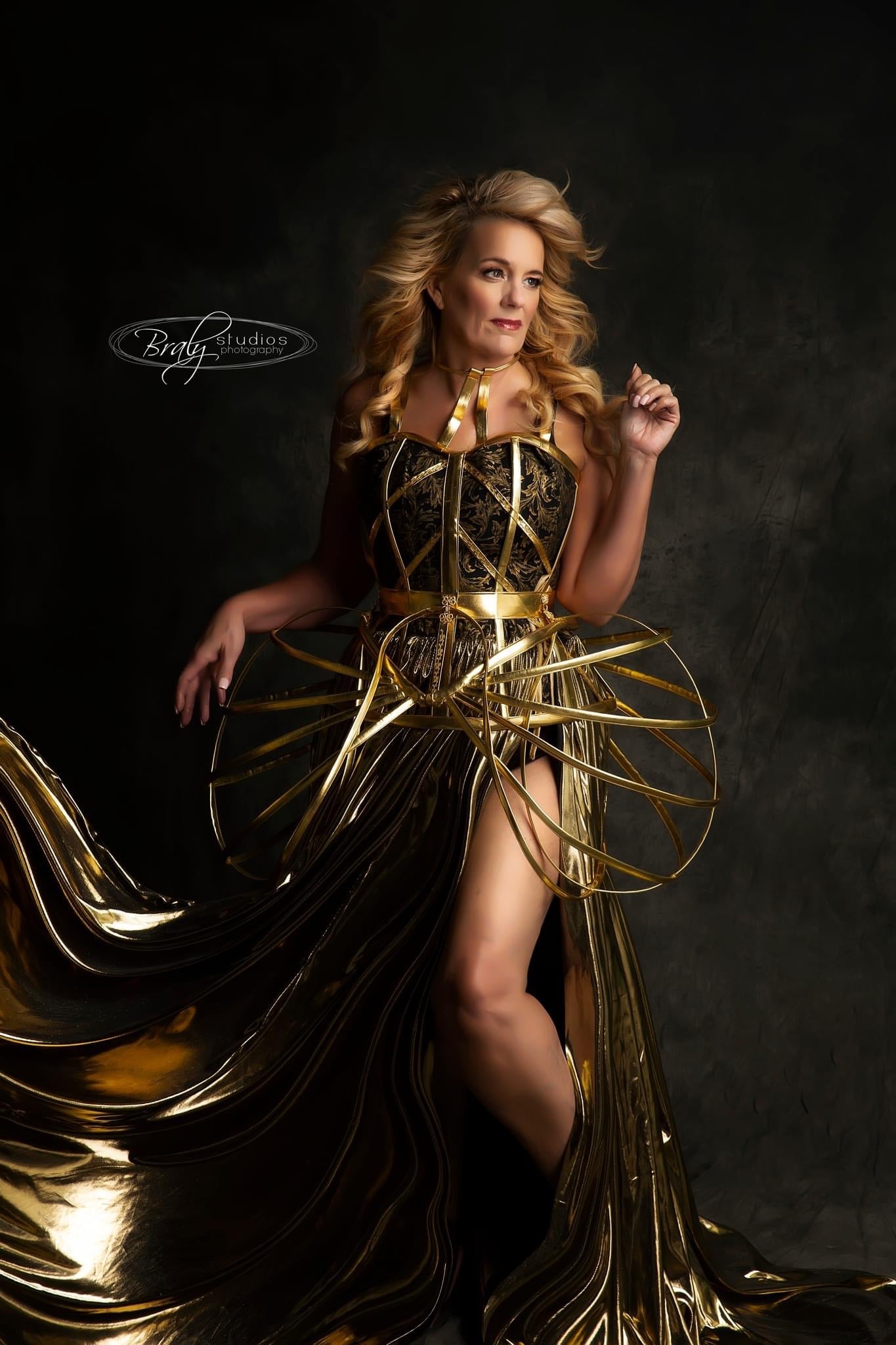 Bee J Stanley LuXee Couture ~ Bombshell Gold Cage Corset Gown XL
